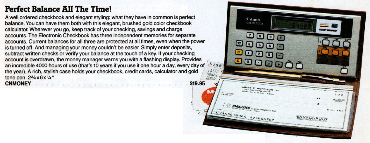 Markline Catalog: checkbook calculator